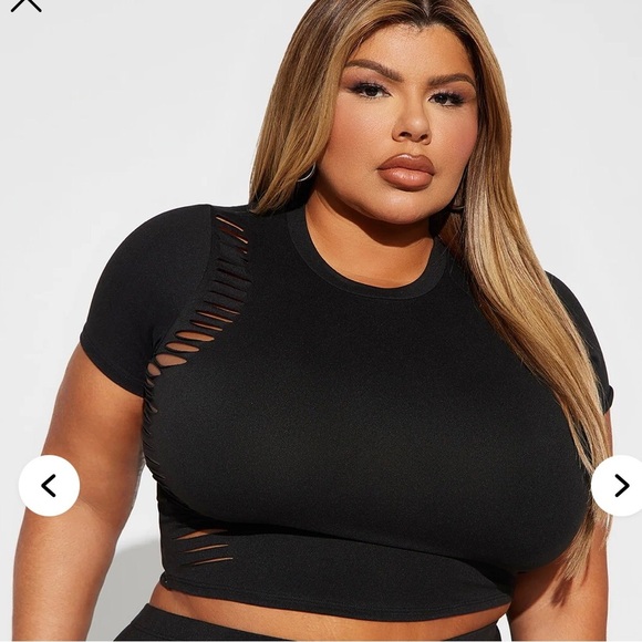 Fashion Nova Black Fitted Crop Top with Cut Out Details - Picture 2 of 5